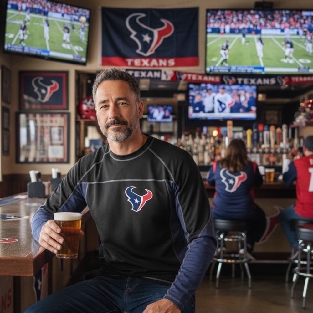 Tesla Mens Houston Texans NFL Compression Shirt Long Sleeve‎ Black Large.
